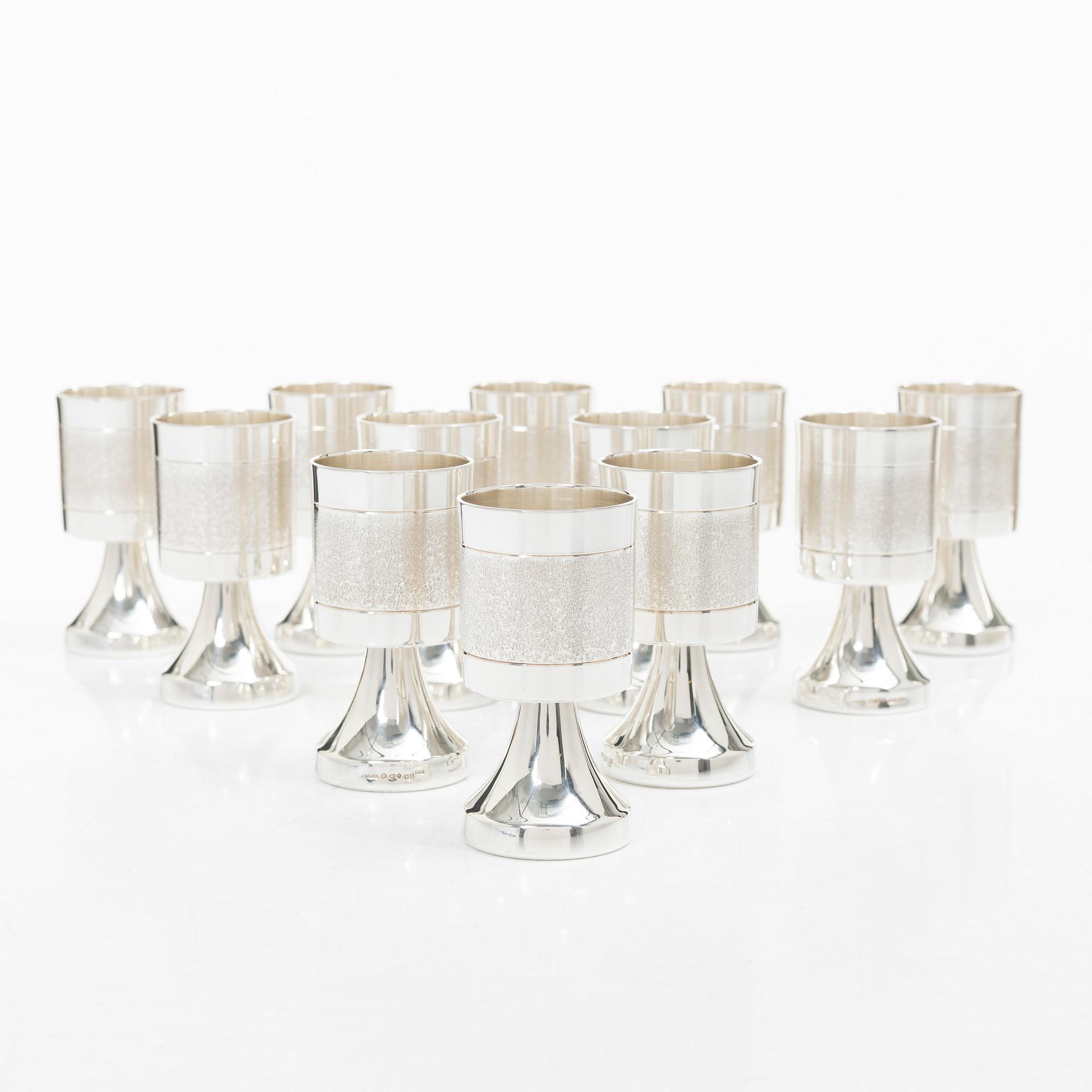 A set of twelve Swedish sterling silver cups, mark of Alton Guldvaru Ab, Falköping 1981.