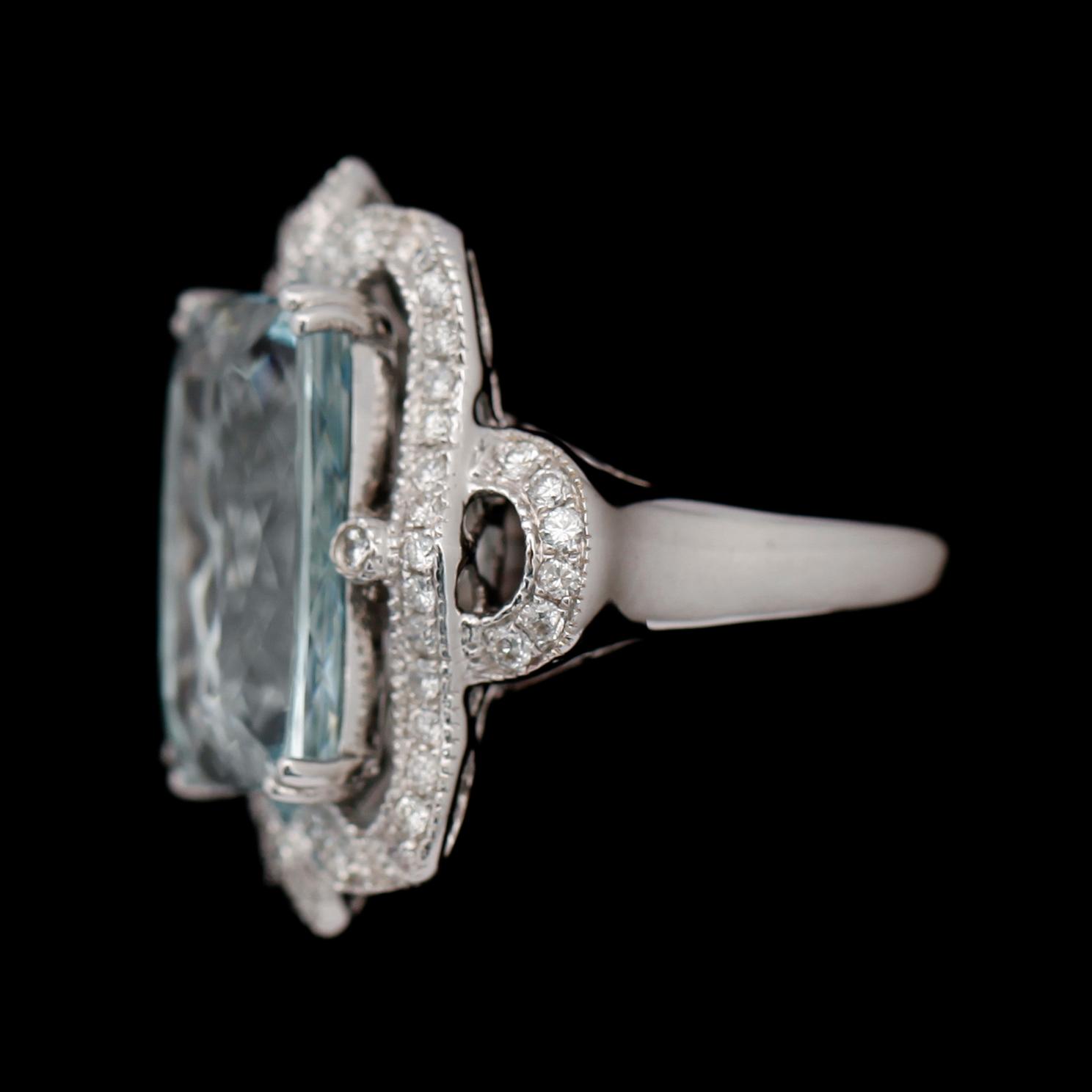 COCKTAILRING, 18 k vitguld, rektangulär fasettslipad akvamarin 8.60 ct, briljantslipade diamanter tot 0.56 ct.