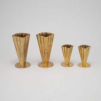 Carl-Einar Borgström, a set of four brass vases from Ystad Metall, 1930's/40's.