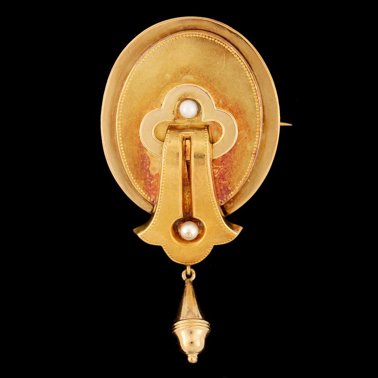 BROSCH, guld 18K, Gustaf Dahlgren & Co, Malmö 1876. Vikt ca 8 gram.