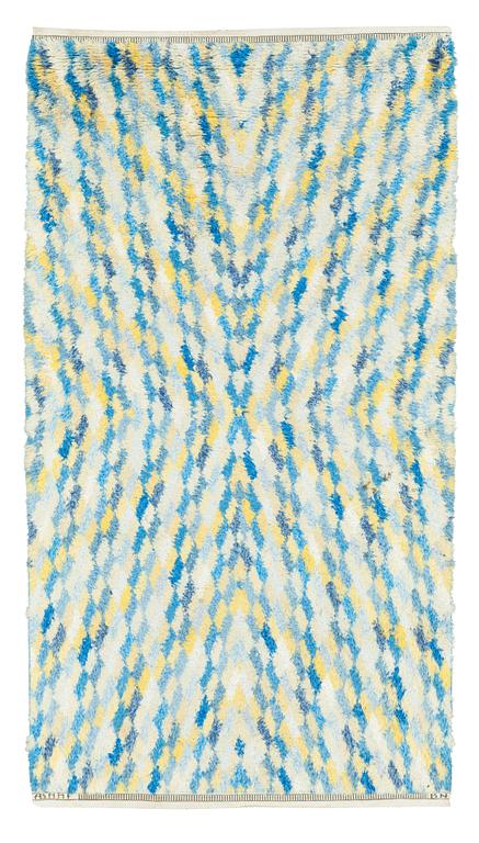 RUG. "Solregn". Knotted pile. 209,5 x 113 cm. Signed AB MMF BN.