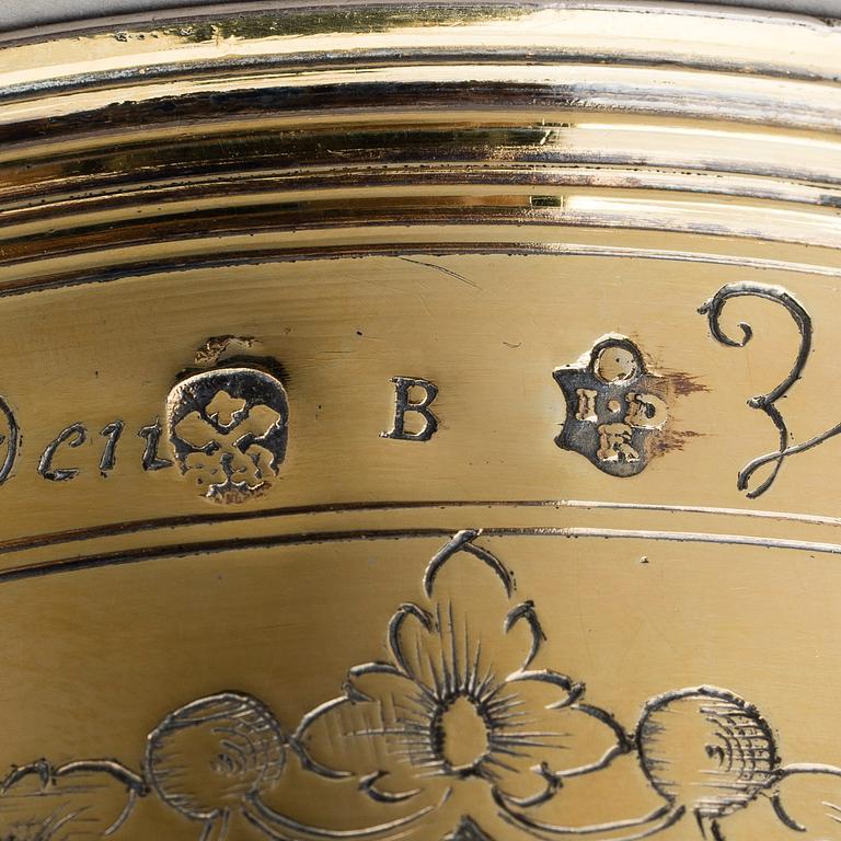 A BALTIC CARPENTER'S GILDED BEAKER, silver, Riga 1757 Johan Diedrich Rehwald (1738-1781), weight 418 g.