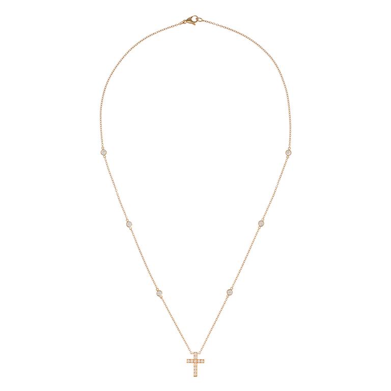 RISTI, 18K kultaa, briljanttihiottuja timantteja n. 0.70 ct. T. Tillander 2002. Ketju 44 cm. Paino 4,2 g.