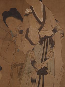 A large scroll painting by anonymous artist, ink and colour on silk, Qing dynasty, 18th century.