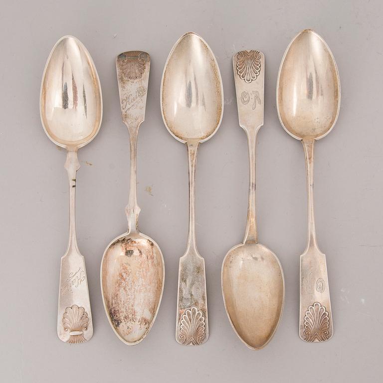 A 48-pcs set of cutlery in silver and nickel silver with seashell decoration, Finnish hallmarks 1923-1955.