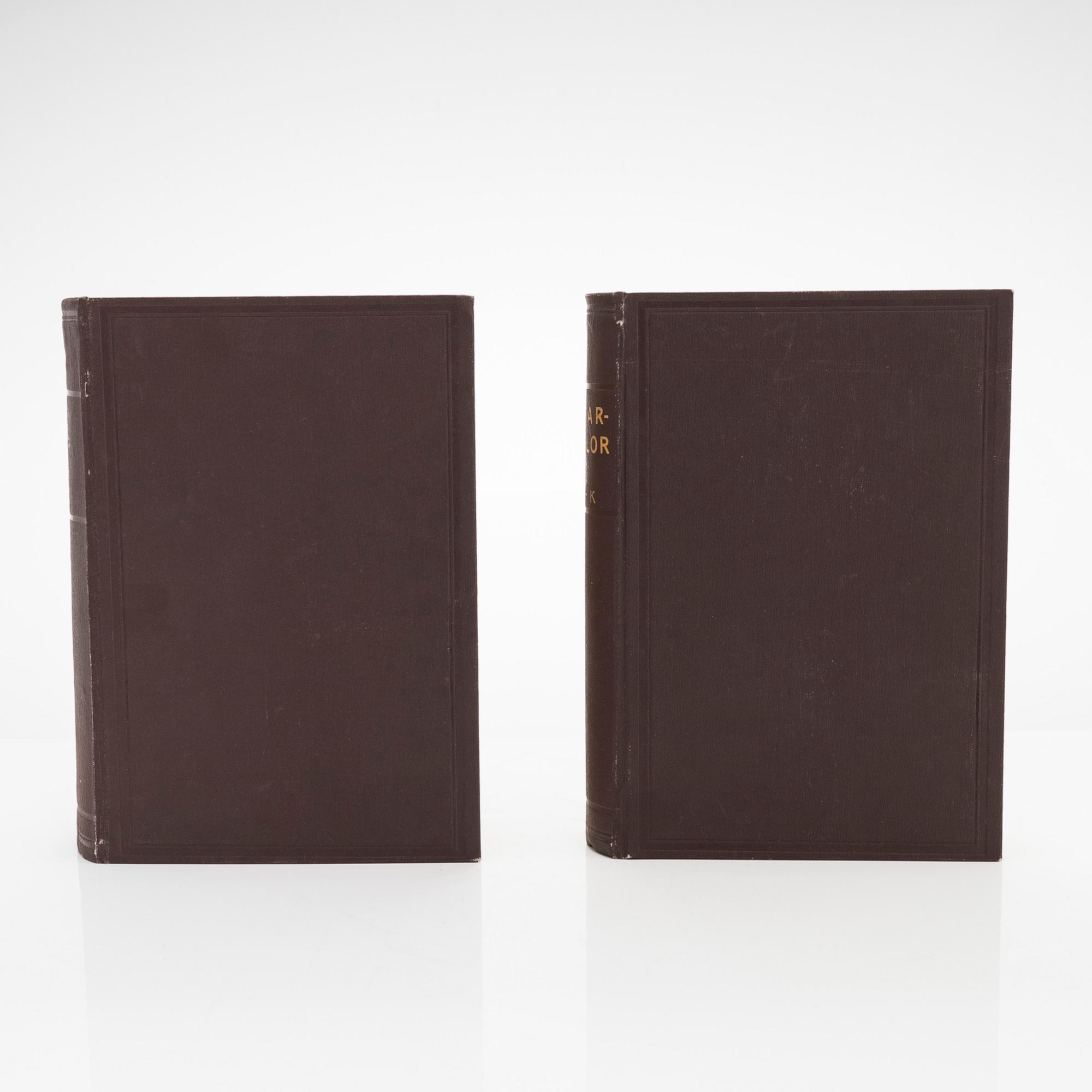 Bokverk, "Ättar-taflor", volym I-II, A-Ö,   Oskar Wasastjerna, Borgå 1879-1880.