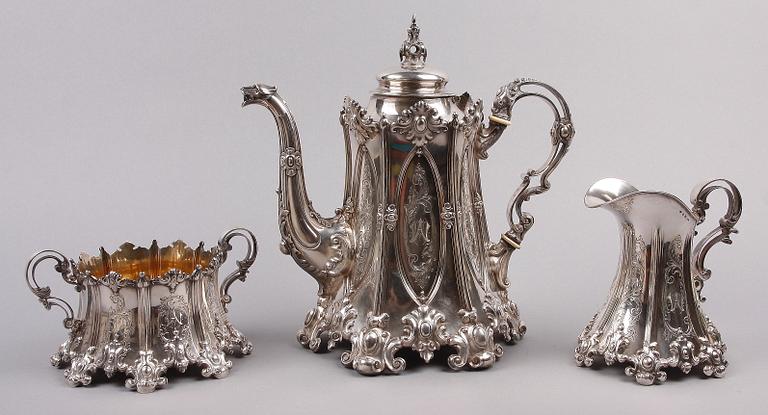 KAFFESERVIS, 3 delar, silver, nyrokoko, GAB, 1896.