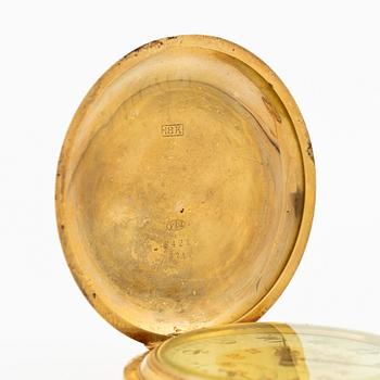 Pocket watch, hunter, 18K gold, chain 18K gold, 55 mm.