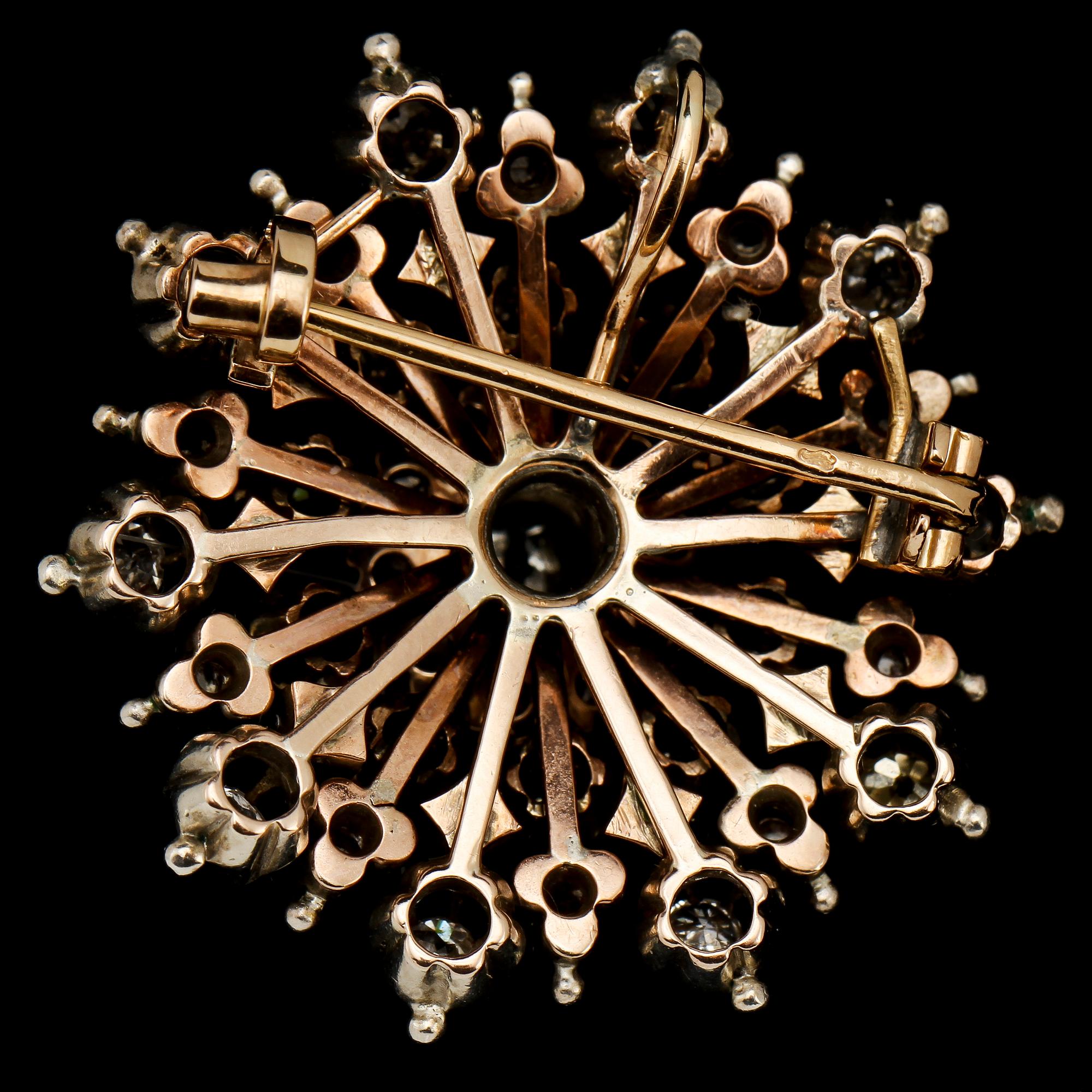 BROSCH, förgyllt silver med antikslipade diamanter, Frankrike, 1900-tal. Vikt 17 g.