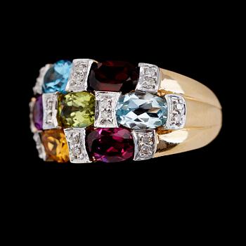 RING, 18K guld, diamanter, ametister, topaser, citriner, turmaliner.
