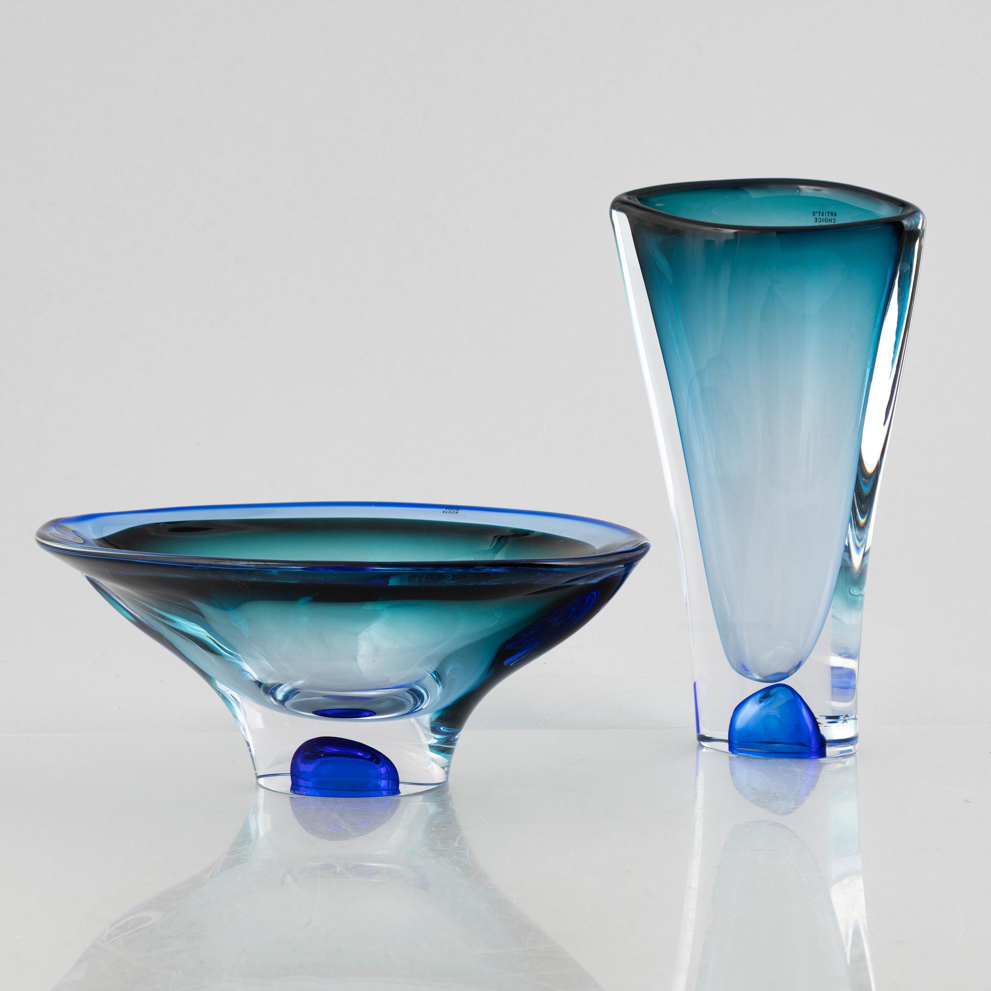 Göran Wärff, a glass vase and a bowl, 'Vision', Kosta Boda.