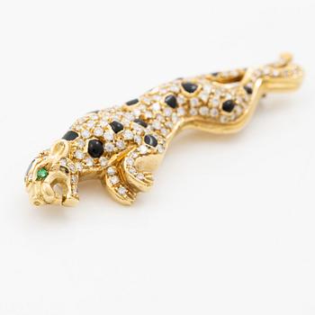 Panther brooch, 18K gold with brilliant-cut diamonds and enamel.
