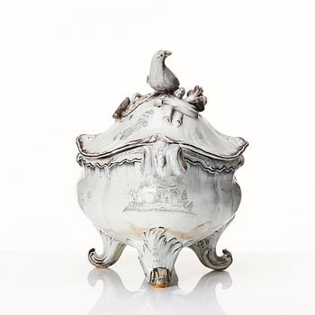 A Swedish Marieberg faience tureen with cover, dated 1768.