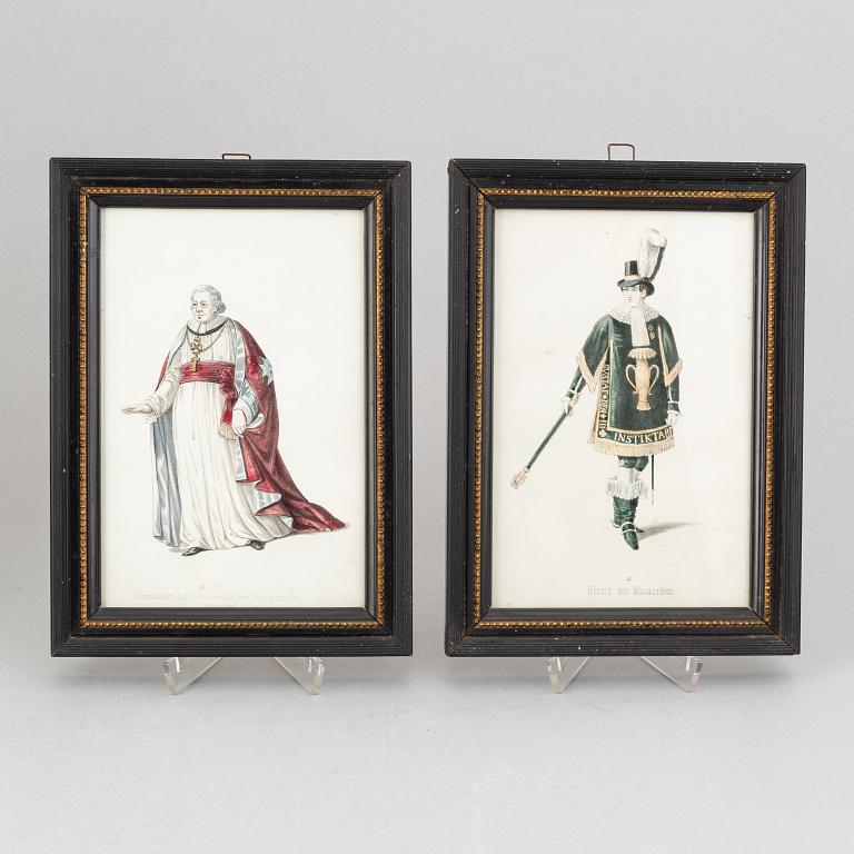 A set of twelwe hand-coloured litographs of Swedish chivalric orders by Adolf Ulrik Schützercrantz.