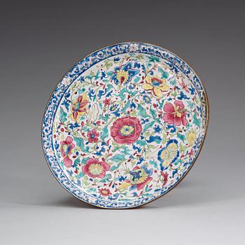 An enamel on copper tazza, Qing dynasty, 19th Century.