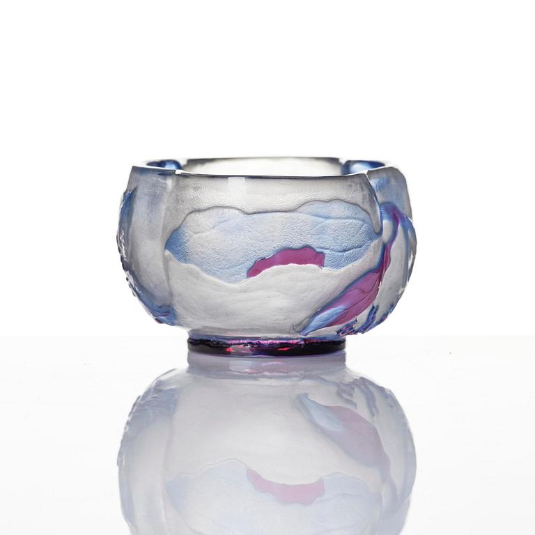 Emile Gallé, an Art Nouveau cameo glass vase and a fire-poilshed cameo glass bowl, Nancy, France.