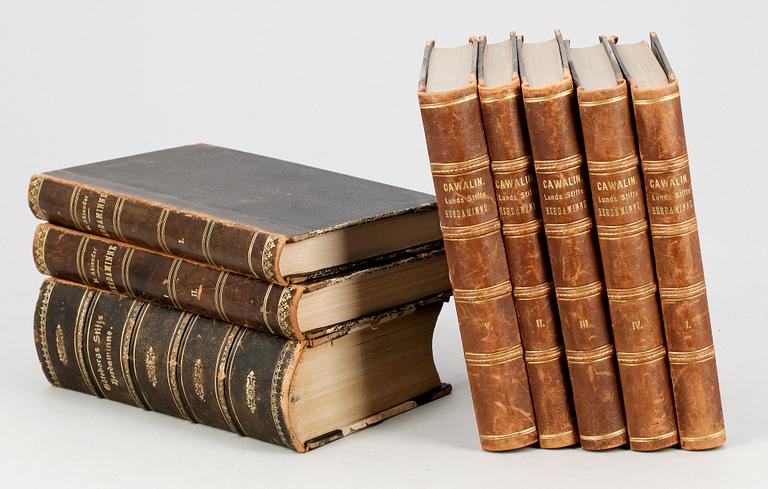 BOKPARTI, 8 st, "Lunds Stifts Herdaminne" vol I-V, av S. Cawallin, Lund 1854.