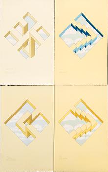 Oscar Reutersvärd, four colour lithographs, signed HC and EA.