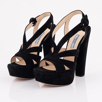 Prada, a pair of black suede sandals, size 37.