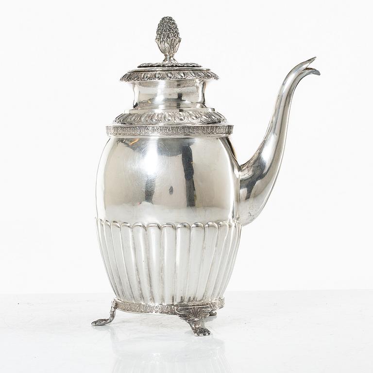 A 19th century Swedish silver coffee pot, marks of Anders Lundqvist, Stockholm 1845.