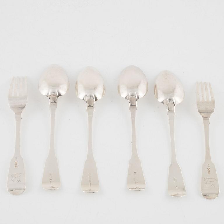 Betstickservis, silver, 6 delar, Dublin och Edinburgh, 1820-tal.