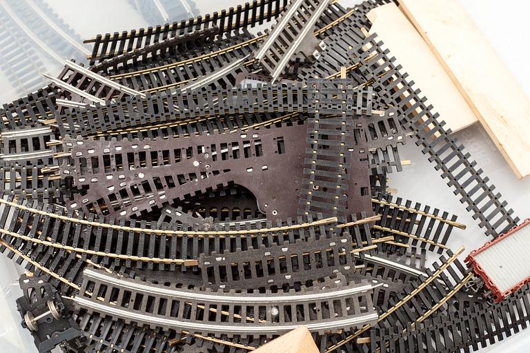 A model train set with accessories, partly Fleischmann, second half of the 20th century.