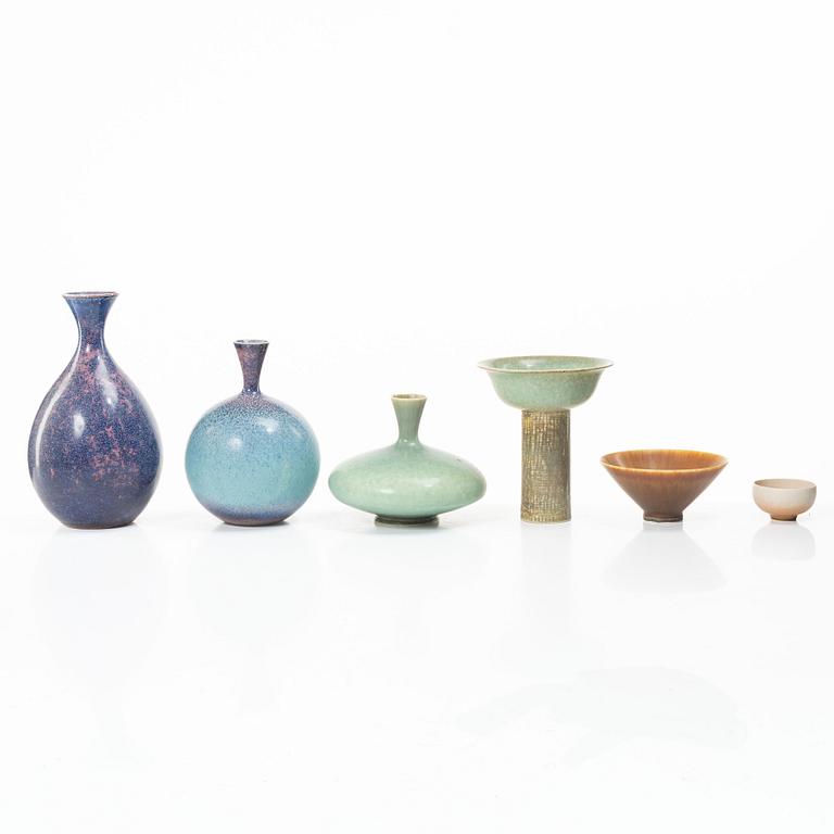Sven Wejsfelt, vaser, 3 st, och skålar, 3 st, unika, stengods, Gustavsbergs Studio 1986-93.