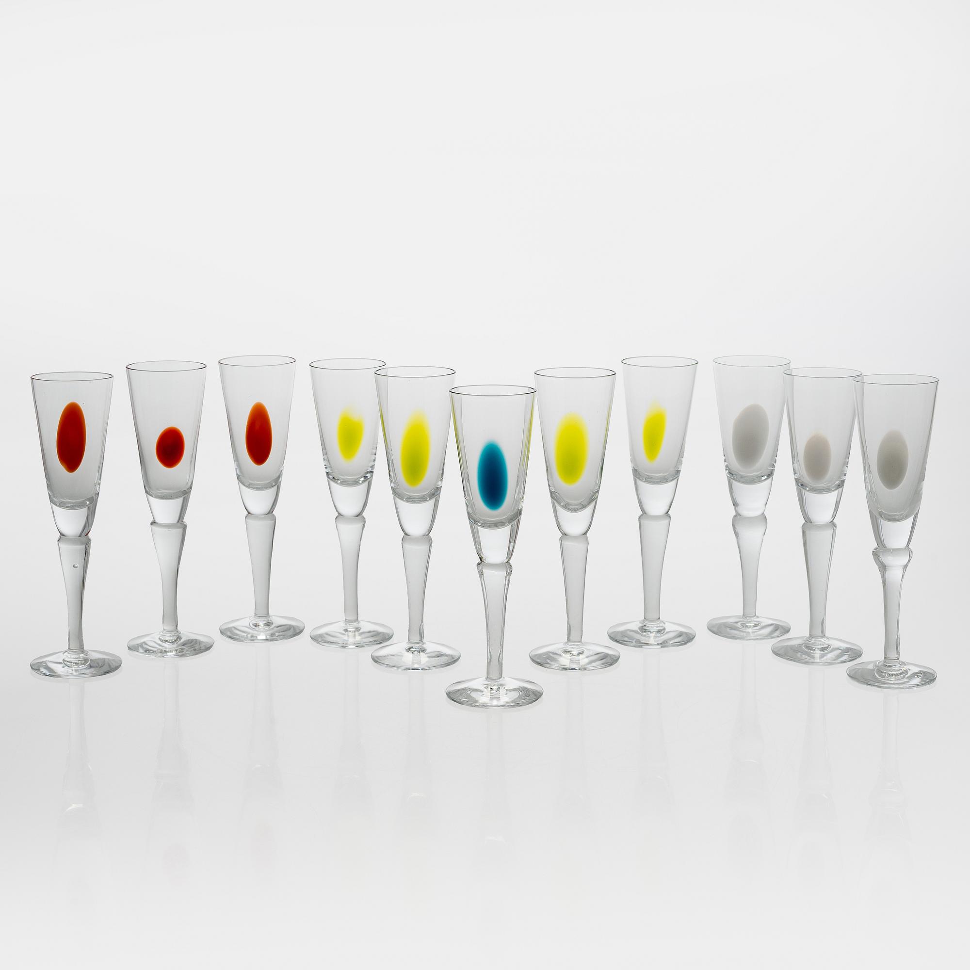Gunnel Sahlin, A set of 11 licquer glasses, 'Marrakech'-serie, Kosta Boda Sweden.