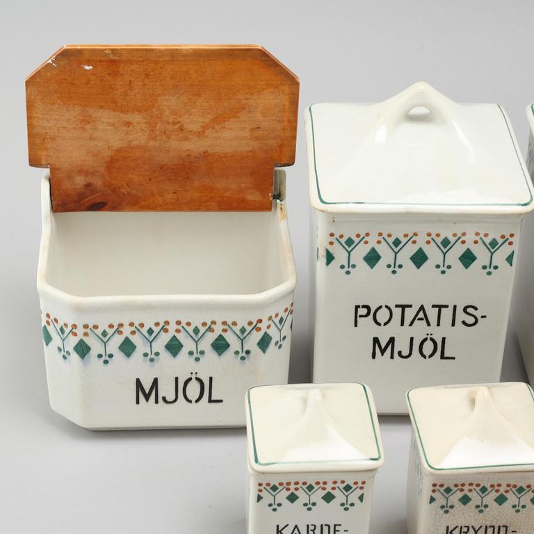 16 earthenware kitches boxes from Göteborg, first half of the 20th century.