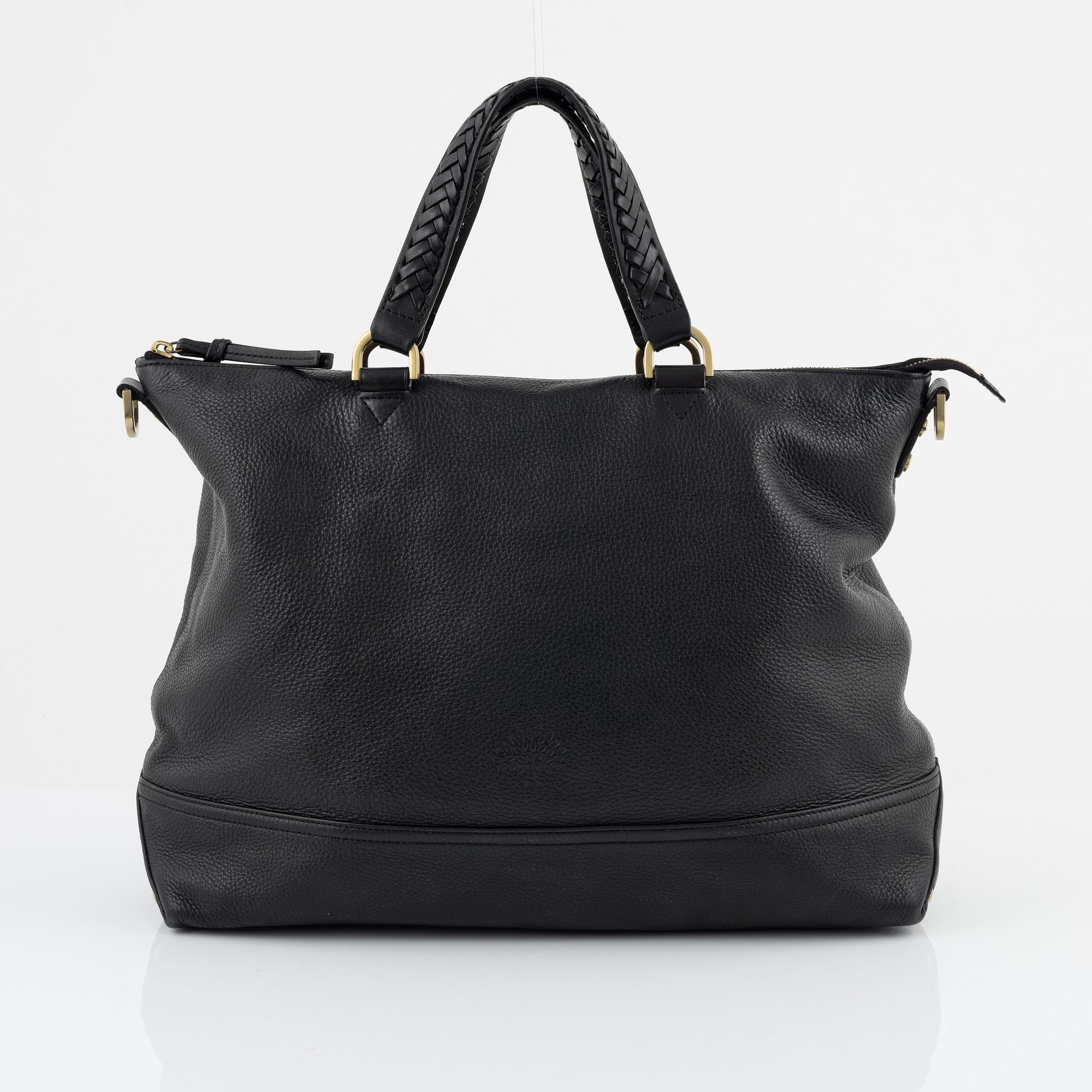 Mulberry, a black leather bag.