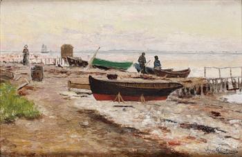 565. Axel Lindman, Strandmotiv från Hellebäk, Danmark.