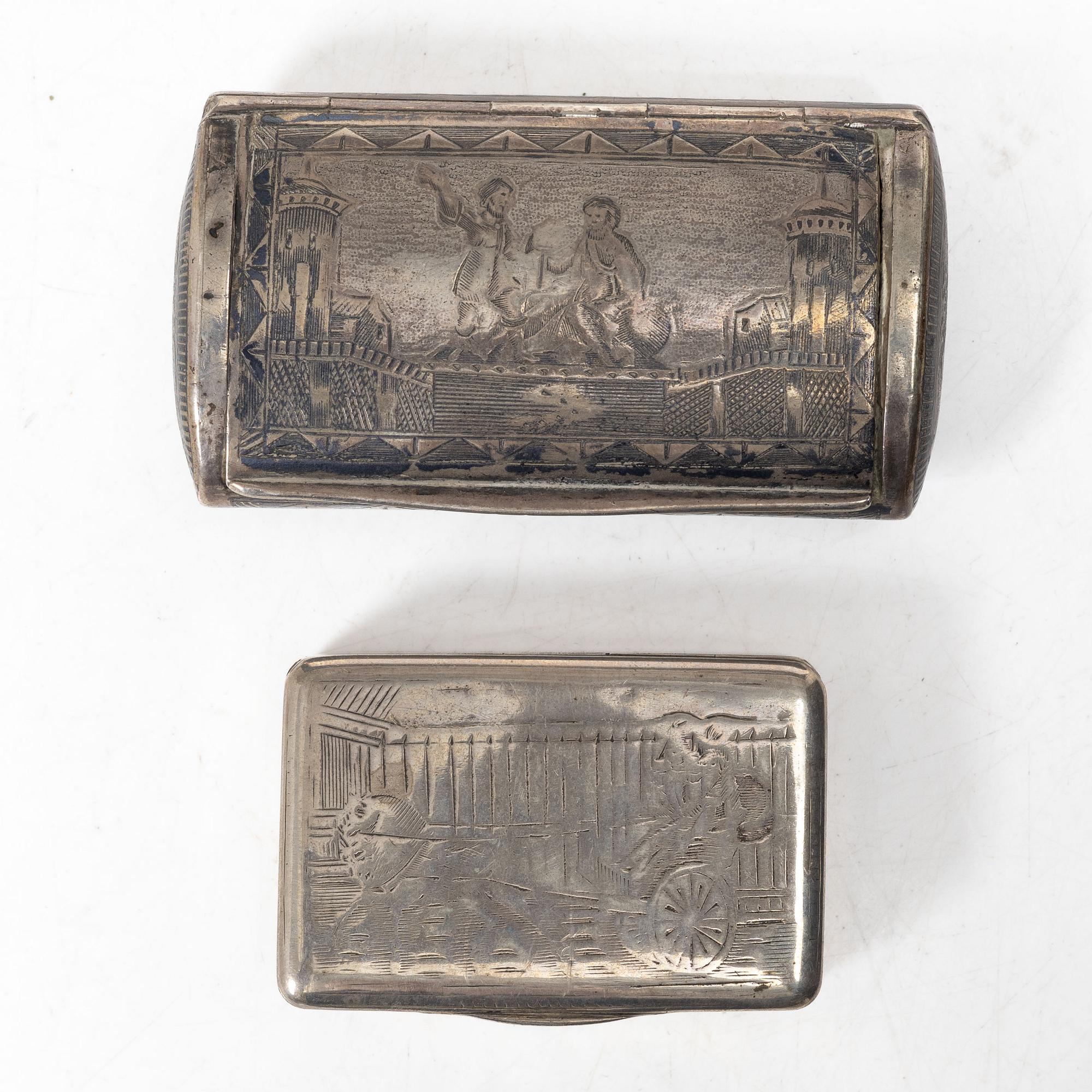 Two Russian silver boxes, Moscow 1830s.