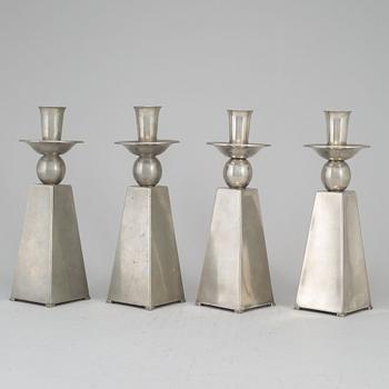 GAB (Guldsmedsaktiebolaget) TENN, a set of four pewter candlesticks, Stockholm 1950's.
