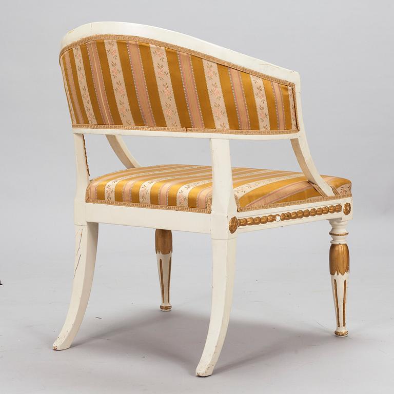 A late Gustavian style armchair, circa 1830.