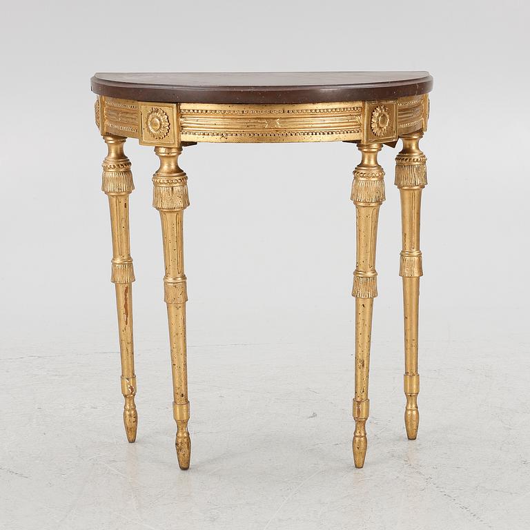 A Gustavian giltwood console table, late 18th century.