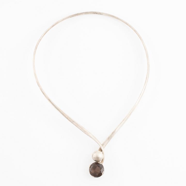 Karl-Erik Palmberg, silver neck ring with smoky quartz, Alton.