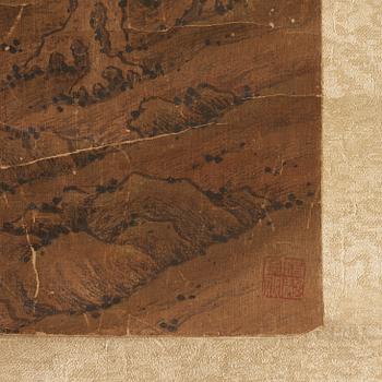 A hanging scroll of a landscape in Song style, Qing dynasty, 19th century.