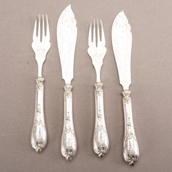 A German 20th century set of 12 fish cutlery low grade silver mark of F W Hespe hamburg early 1900s.