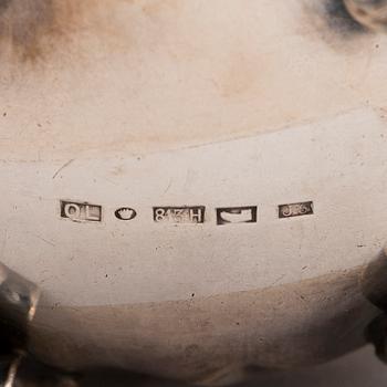 A silver sugar tong and a 3-piece silver coffee set, mark of Juho H. Pekuri, Oulu 1931 and Finnish import marks 1938.