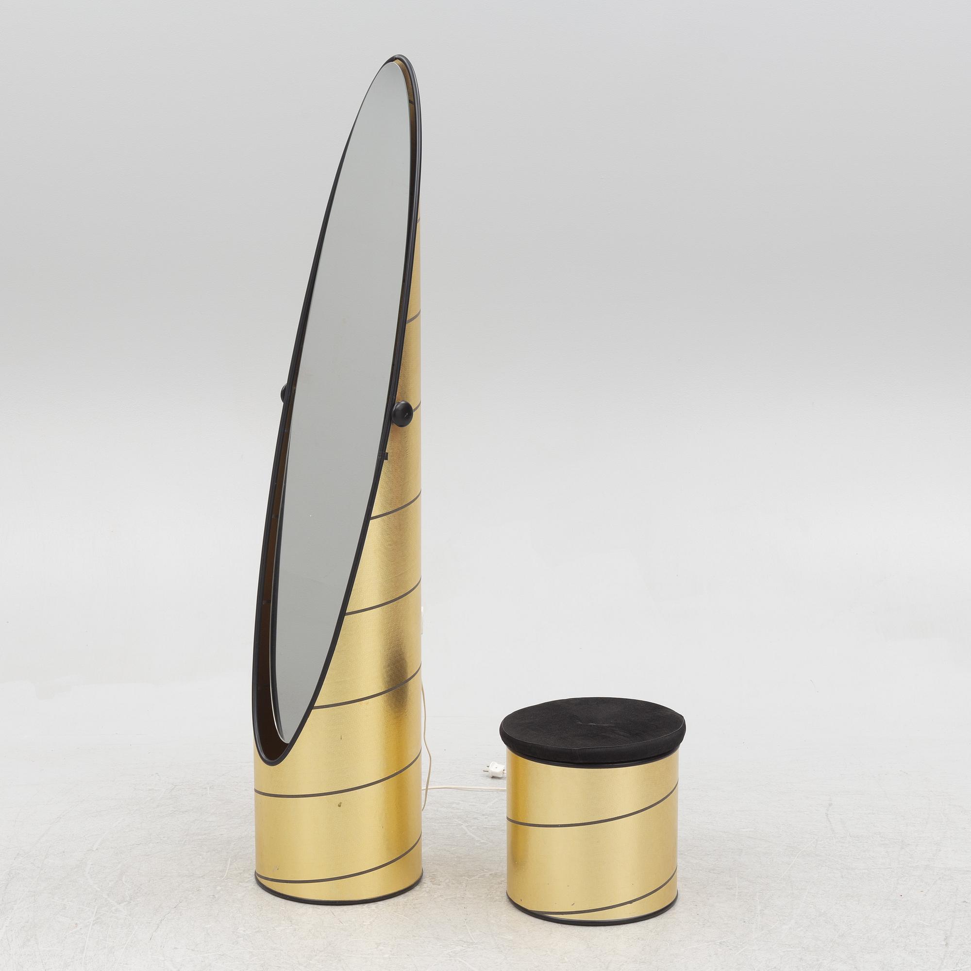 A 'Roulette' mirror and stool, AB Nybrofabriken, Fröseke, second half of the 20th Century.