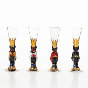 Gunnar Cyrén, snapsglas, 8 st, sk djävulsglas, ur Nobel-servisen, Orrefors.