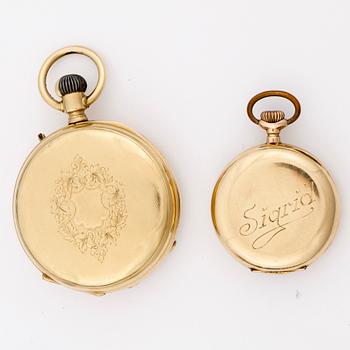 FICKUR, 2st, 18k guld. Totalvikt 107g.