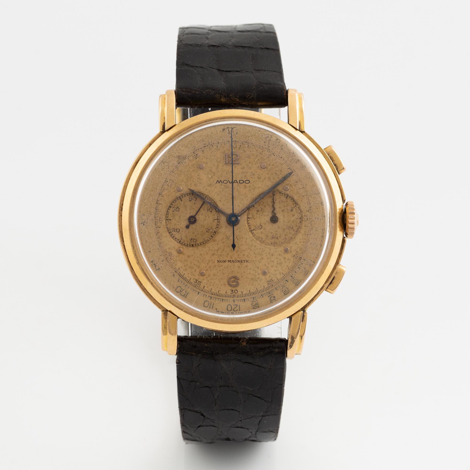Movado, Non Magnetic, "M90", "Snake Hand", chronograph, wristwatch, 37 mm.