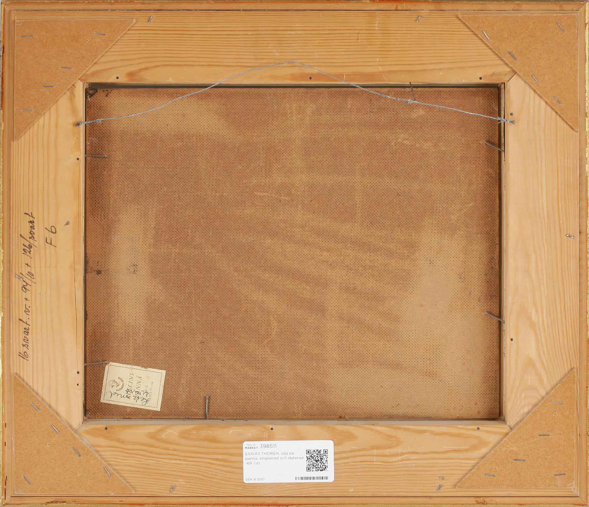 ESAIAS THORÉN, olja på pannå, singnerad och daterad -69.