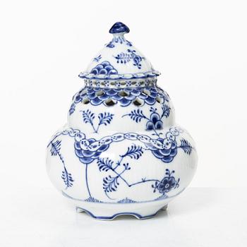Royal Copenhagen, A 'Blue Fluted' full lace porcelain potpurri urn with cover, model 1/1186, Denmark, 1889-1922.