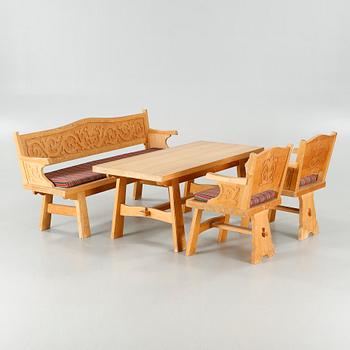 A sofa, two armchairs and a table from Skarbøs Lenestolfabrikk in Norway, around the mid 20th century.