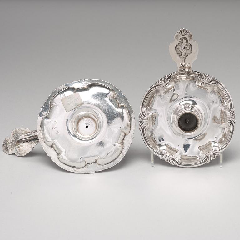 Petter Julin, nattljusstakar, ett par, silver, Köping 1756, rokoko.
