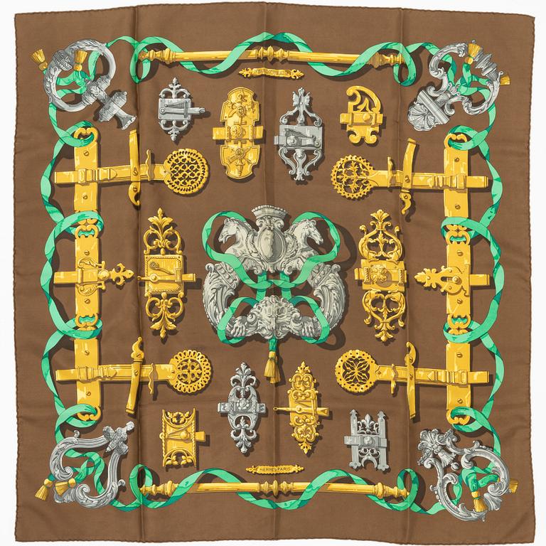 Hermès, a 'Ferronnerie' silk scarf.