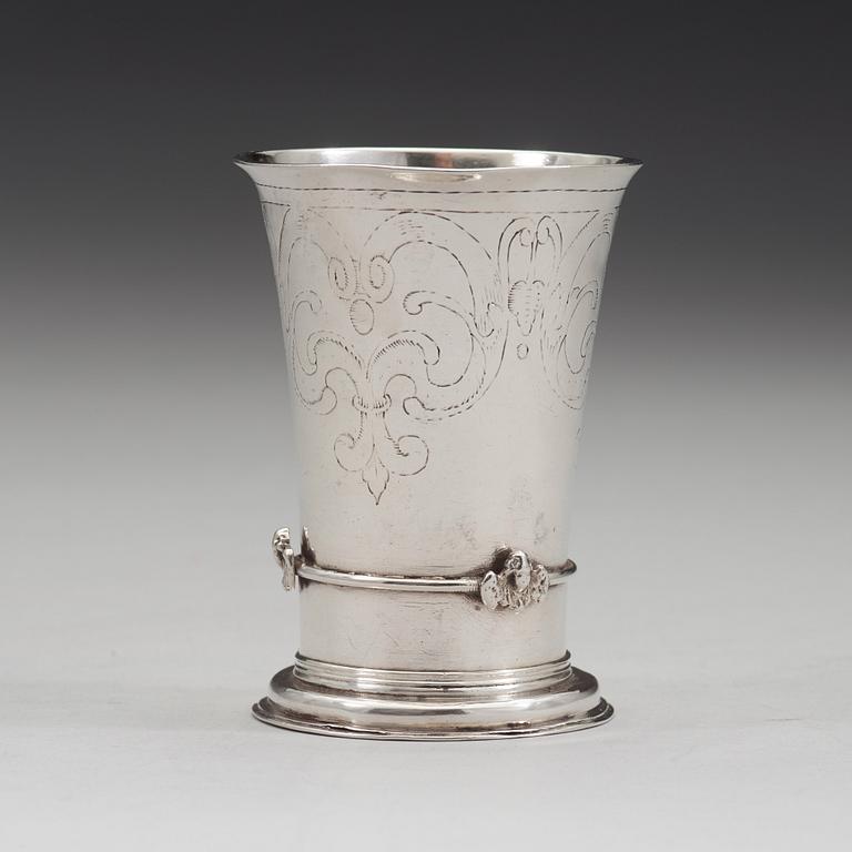 A Nowegian mid 17th century silver beaker, unidentified makers mark MC, possibly (Trondheim).