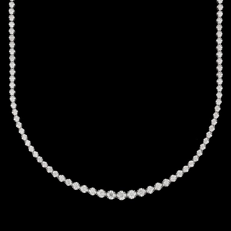 Diamantgradering, A brilliant-cut diamond line-necklace. Total carat weight circa 7.11 ct.